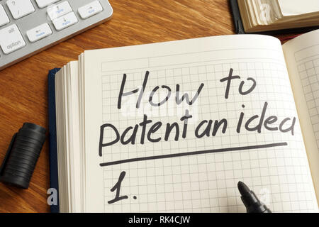 How to patent an idea written in the note. Copyright law. Stock Photo