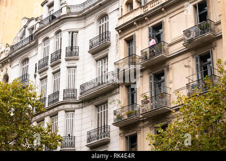 Apartment buildings on Avenida de Mayo in the historic city center of Buenos Aires, Argentina. Stock Photo