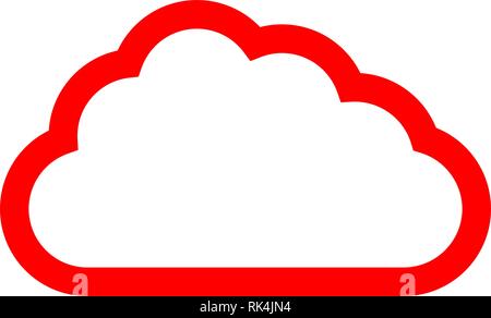 Cloud symbol icon - red simple outline, isolated - vector illustration Stock Vector