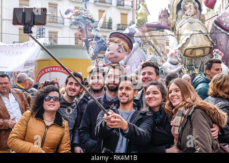 Tourists taking a selfie at Las Fallas, Valencia Stock Photo