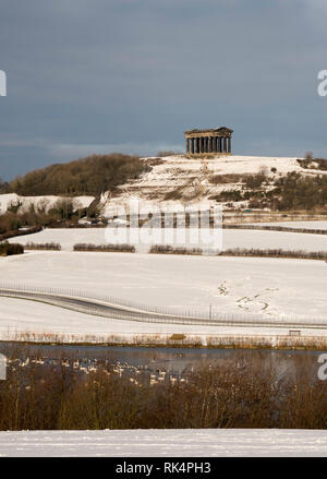 A winter view of Penshaw Monument see from Herrington Country Park, in Sunderland, north east England, UK Stock Photo