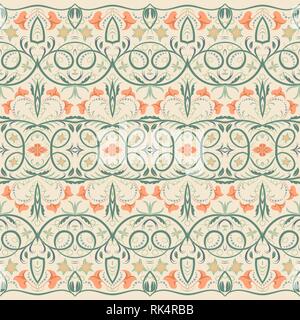 Seamless ethnic patterns for border. Repeated oriental motif for fabric or paper design. Colored frieze in Arabic style. Stock Vector
