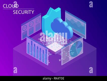 Cloud computing security concept. 3d isometric vector illustration. Stock Vector