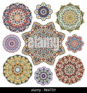 Set of nine abstract circular elements. Round colorful mandalas ...