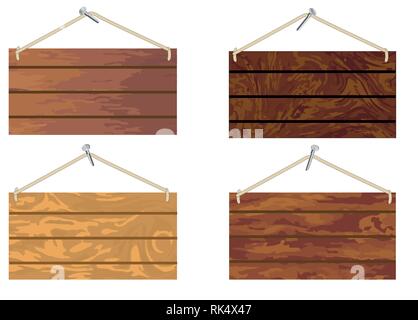 4 wooden sign background message rope hanging Stock Vector
