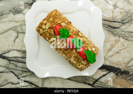 Chocolate roulade ready-to-eat roulade tasty teatime tempting . Stock Photo