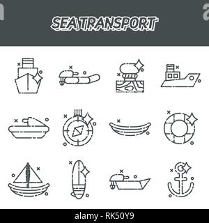 Sea transport cartoon concept icons. Ship transport. Vector illustration, EPS 10 Stock Vector