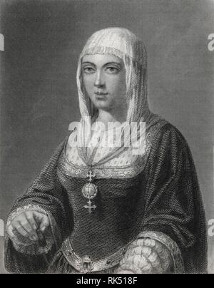 Isabel I de Castilla (1451-1504), reina de España, fundadora de la Inquisición moderna en España en 1480. Grabado de 1875. Stock Photo