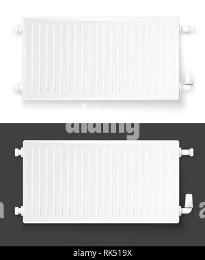 Realistic heating system radiator with control isolated on white and dark background Stock Vector