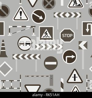 Road barriers and signs pattern. Vector illustration, EPS 10 Stock Vector