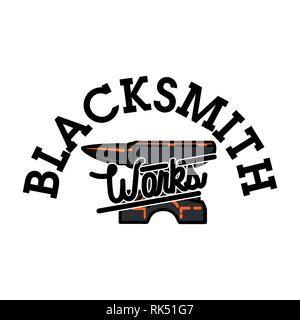 Color vintage blacksmith emblem. Vector illustration, EPS 10 Stock Vector
