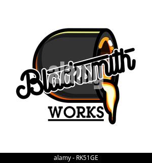 Color vintage blacksmith emblem. Vector illustration, EPS 10 Stock Vector