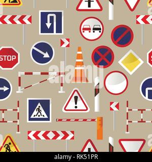 Road barriers and signs pattern. Vector illustration, EPS 10 Stock Vector