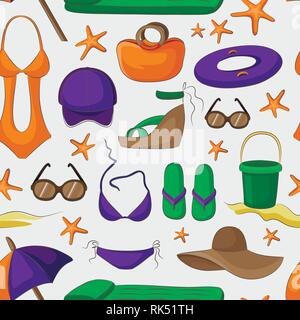 Summer and beach accessories pattern. Summertime lifestyle objects. Vector illustration, EPS 10 Stock Vector