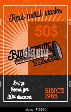 Color vintage blacksmith banner. Vector illustration, EPS 10 Stock Vector