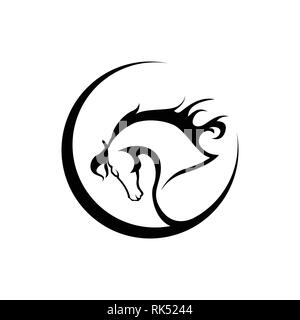 Circle shape with silhouette drawing of a horse head vector design Stock Vector