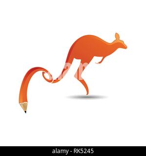 Kangaroo with pencil tail logo, icon vector design template. Logotype kangaroo design vector with gradient color. Creative education template logo Stock Vector