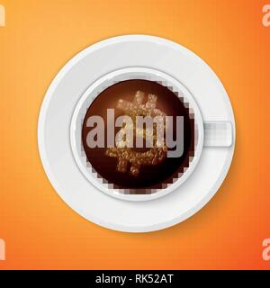 Cup of coffee with bitcoin symbol. Cripto currency. Vector illustration, EPS 10 Stock Vector