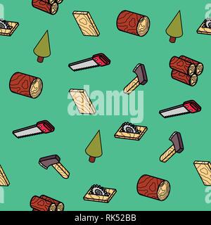 lumberjack flat outline isometric pattern. Vector illustration, EPS 10 Stock Vector