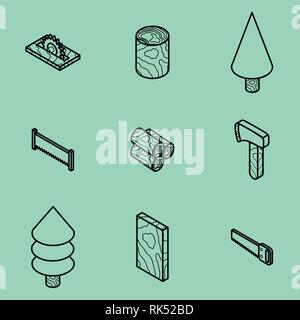 lumberjack flat outline isometric set. Vector illustration, EPS 10 Stock Vector