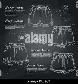 Set of woman casual clothes, shorts. Simple flat vector illustration on a chalkboard Stock Vector