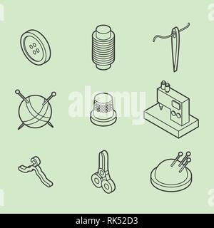 Sewing flat outline isometric icons. Vector illustration, EPS 10 Stock Vector