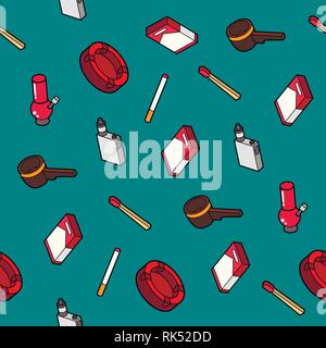 Smoking flat outline isometric pattern. Vector illustration, EPS 10 Stock Vector