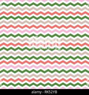 Vector Chevron Seamless Pattern. Green and pink chevron or zig zag pattern. Stock Vector