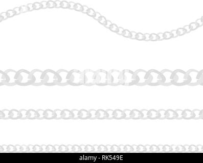 Set of realistic vector silver, metal chains. Vector illustration of silver links isolated on white background Stock Vector
