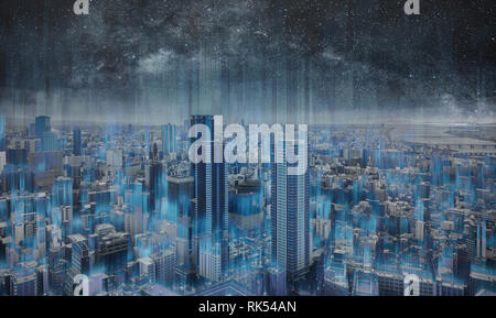 Smart city and networking technology. Modern city with network connection technology Stock Photo