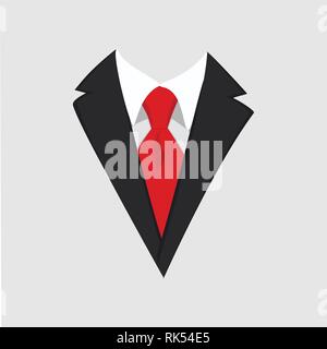 Men jacket. Tuxedo. Wedding suit with with red necktie. Vector illustration Stock Vector