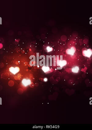 abstract valentines day card with blurry hearts and glitter lights Stock Photo