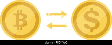 Crypto currency exchange concept. Convert bitcoin to dollar Stock Vector