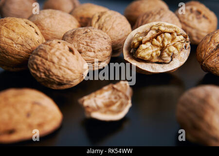 walnuts on a black background Stock Photo