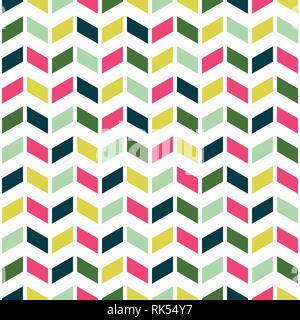 Vector colorful arrow repeat seamless pattern. Pink, blue green and yellow arrows. Zig zag pattern. Stock Vector