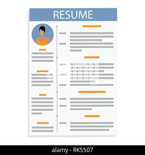 Vector illustration CV Curriculum Vitae resume template design with woman photo. Stock Vector