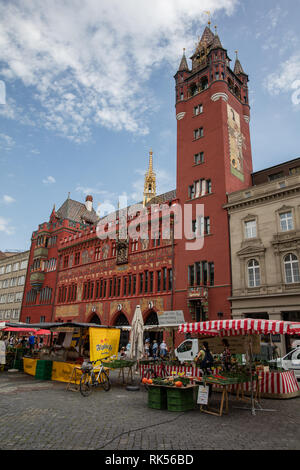 The beautiful decorated old City Hall of Basel in Swiss Stock Photo