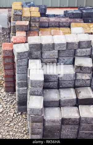 pile of colored concrete paving slab close up Stock Photo