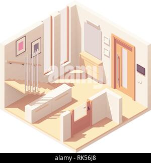 Vector isometric hallway with wooden staircase Stock Vector