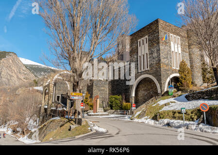 Basilica of Meritxell, located in Andorra, a country located in the Pyrenees Stock Photo