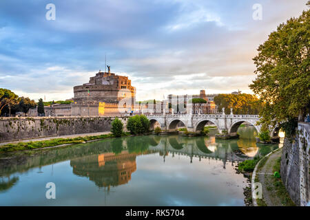 Rome, Italy. Castel Sant'Angelo and bridge over Tiber river in the morning Stock Photo