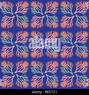 Colorful Living Coral Silhouette Seamless Pattern with Gradients Stock Vector
