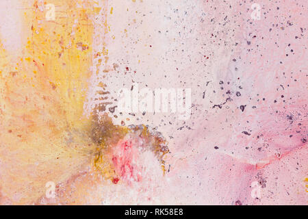 Hand made abstract painting, watercolor wash texture, artistic background in pink, orange and beige colors. Stock Photo