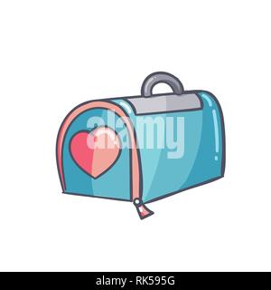 Pet supplies vector illustration. Folding cat, rabbit or puppy transport box, carrying bag isolated on white background in cartoon style Stock Vector