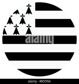 Vector illustration round flag Brittany region of France icon isolated on white background Stock Vector