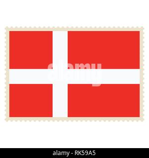 Vector icon Denmark flag on postage stamp isolated on white background. Denmark flag button Stock Vector