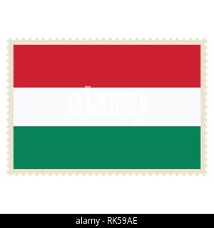 Vector icon Hungary flag on postage stamp isolated on white background. Hungary flag button Stock Vector