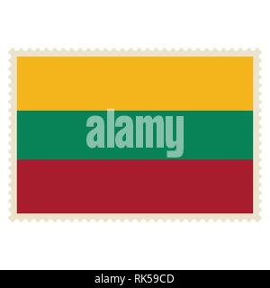 Vector icon Lithuania flag on postage stamp isolated on white background. Lithuania flag button Stock Vector