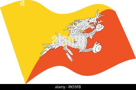 Vector illustration waving flag of Bhutanicon. Bhutan flag button isolated on white background Stock Vector