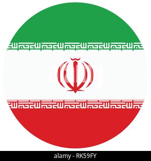 Vector illustration Iran flag icon isolated on white background. Round national flag of Iran. Flag button Stock Vector